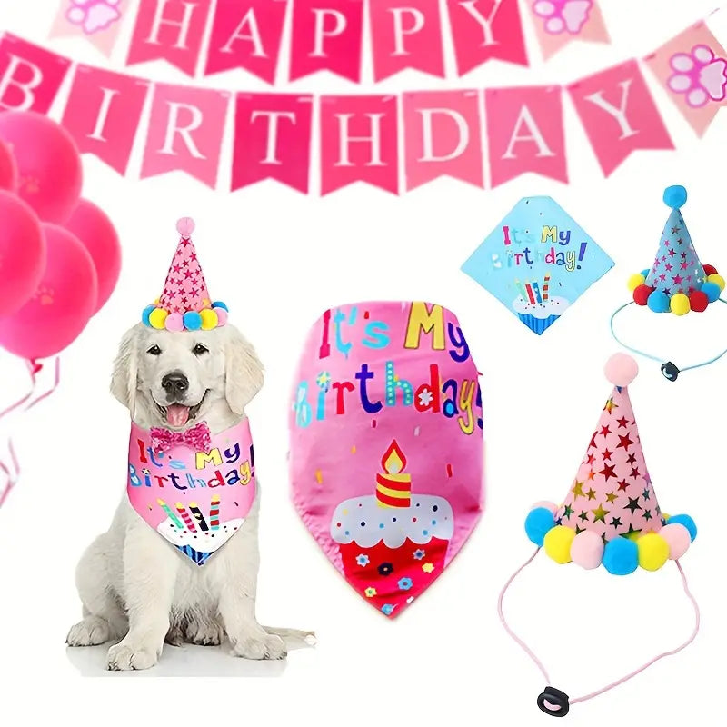 Barkwow Birthday Box: Squeaky toys, hat, bandana, bow, banner, and FREE custom dog tag