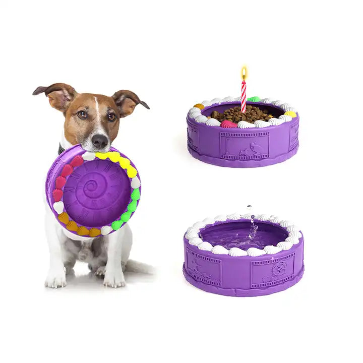 Barkwow Birthday Cake Bowl Toy: Durable, Safe & Fun Chew Toy for Heavy Chewers | Eco-Friendly Natural Rubber Dog Feeding Bow