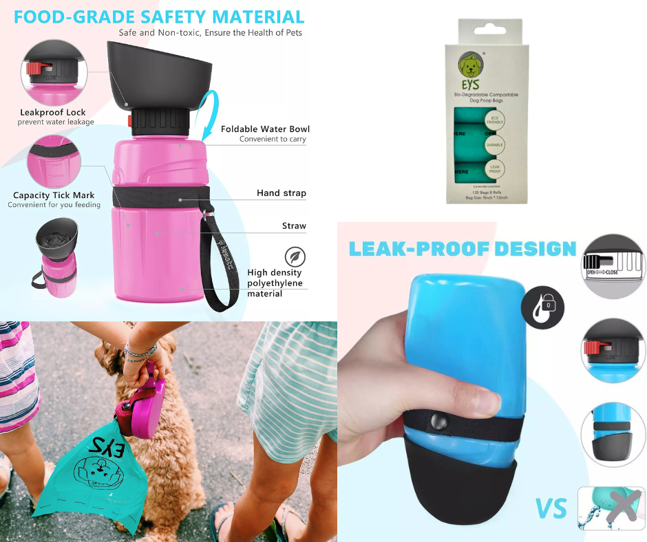 E Y S Collapse Flip-Top Out Door 21 Oz Bottle for Dogs with Free 120 EYS Eco-Friendly Dog Poop Bags