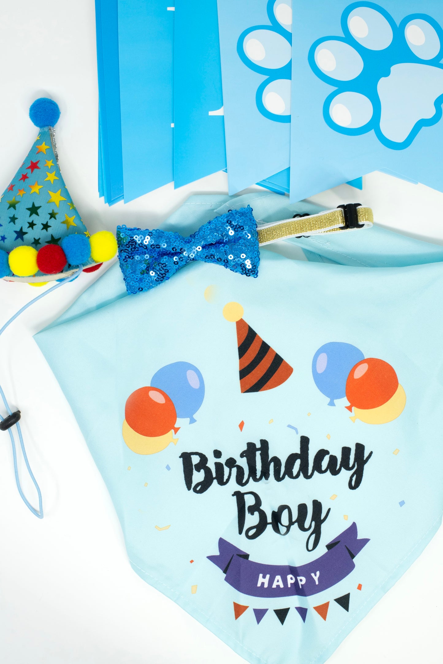 Barkwow Birthday Box: Squeaky toys, hat, bandana, bow, banner, and FREE custom dog tag