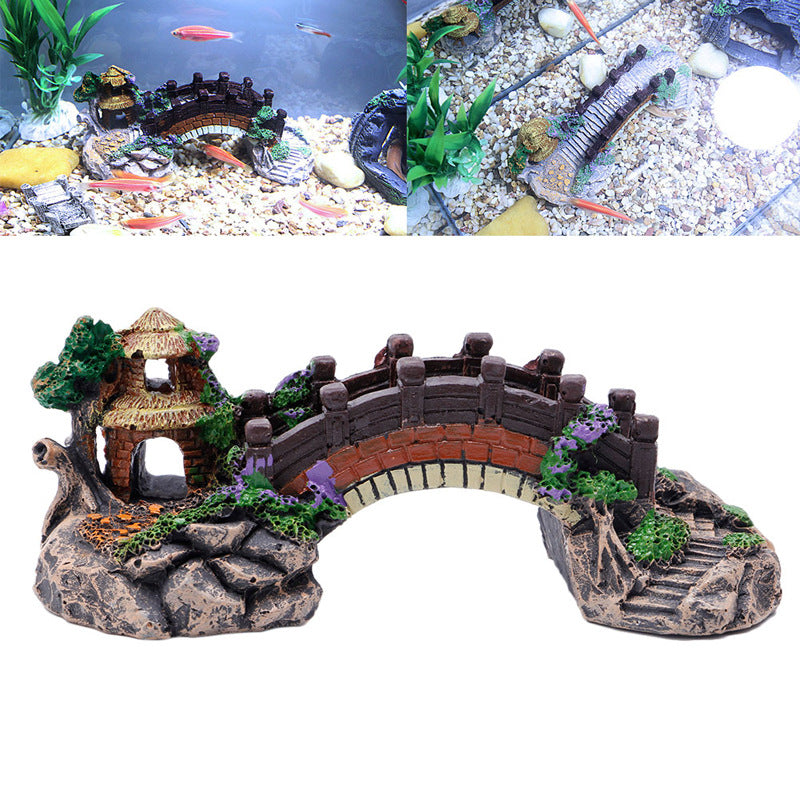 Fish Tank Aquarium Landscape Rockery Bridge Landscaping Decoration Package Fish Globe Decorative Simulation Bridge Rockery Stone