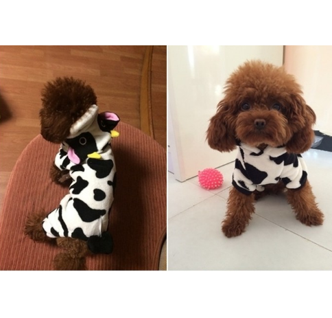 Woofylove Warm Cow Costume Hooded Sweater for Dogs & Cats - Winter Jumpsuit Coat