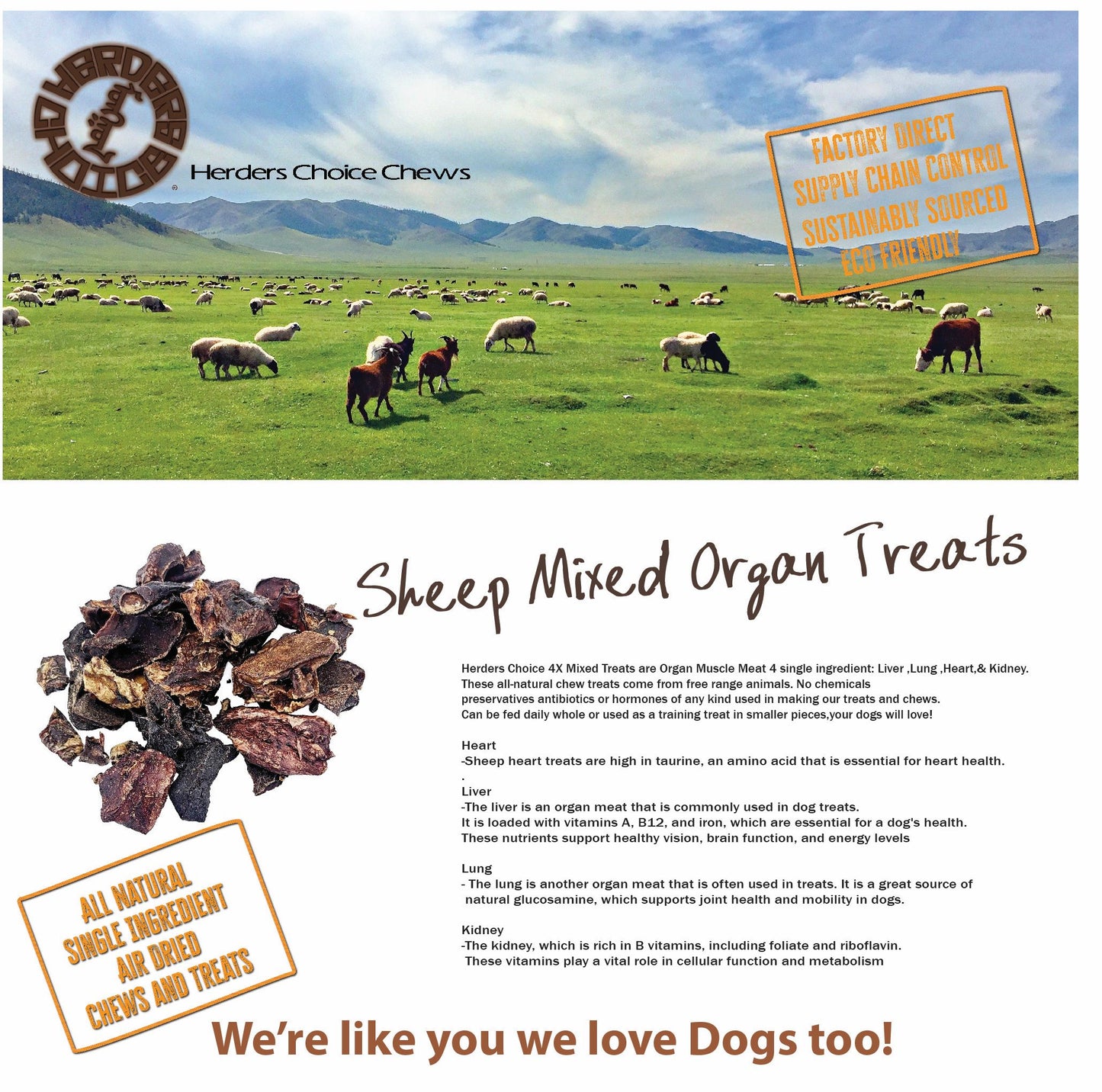 Herders Choice Mixed Lamb Organ Dehydrated Dog 100% Nature Treats