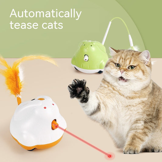 Barkwow Cat Teaser Wand with Feather & Auto Laser Light - Interactive Playtime Fun