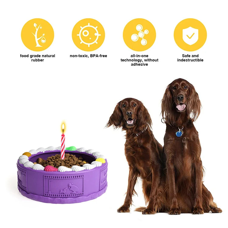 Barkwow Birthday Cake Bowl Toy: Durable, Safe & Fun Chew Toy for Heavy Chewers | Eco-Friendly Natural Rubber Dog Feeding Bow