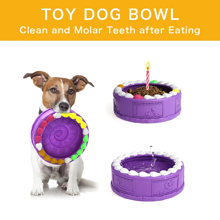 Barkwow Birthday Cake Bowl Toy: Durable, Safe & Fun Chew Toy for Heavy Chewers | Eco-Friendly Natural Rubber Dog Feeding Bow