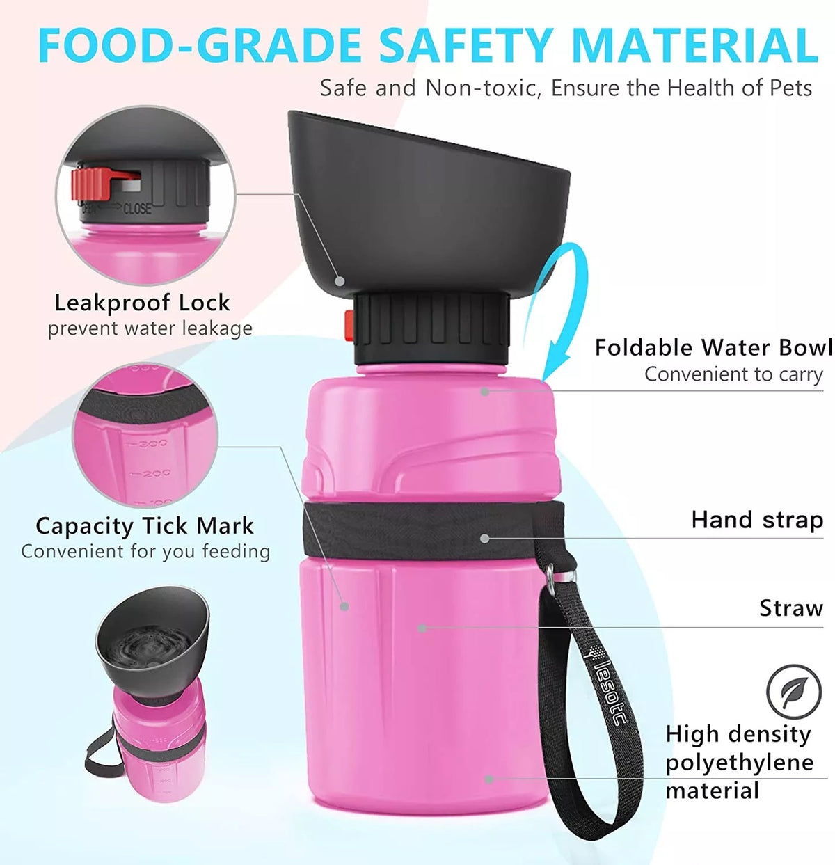 EYS Portable Dog Water Bottle - Leak-Proof, BPA-Free Silicone, Foldable & Travel-Friendly, with Innovative Flip Top Cap for Outdoor Adventures