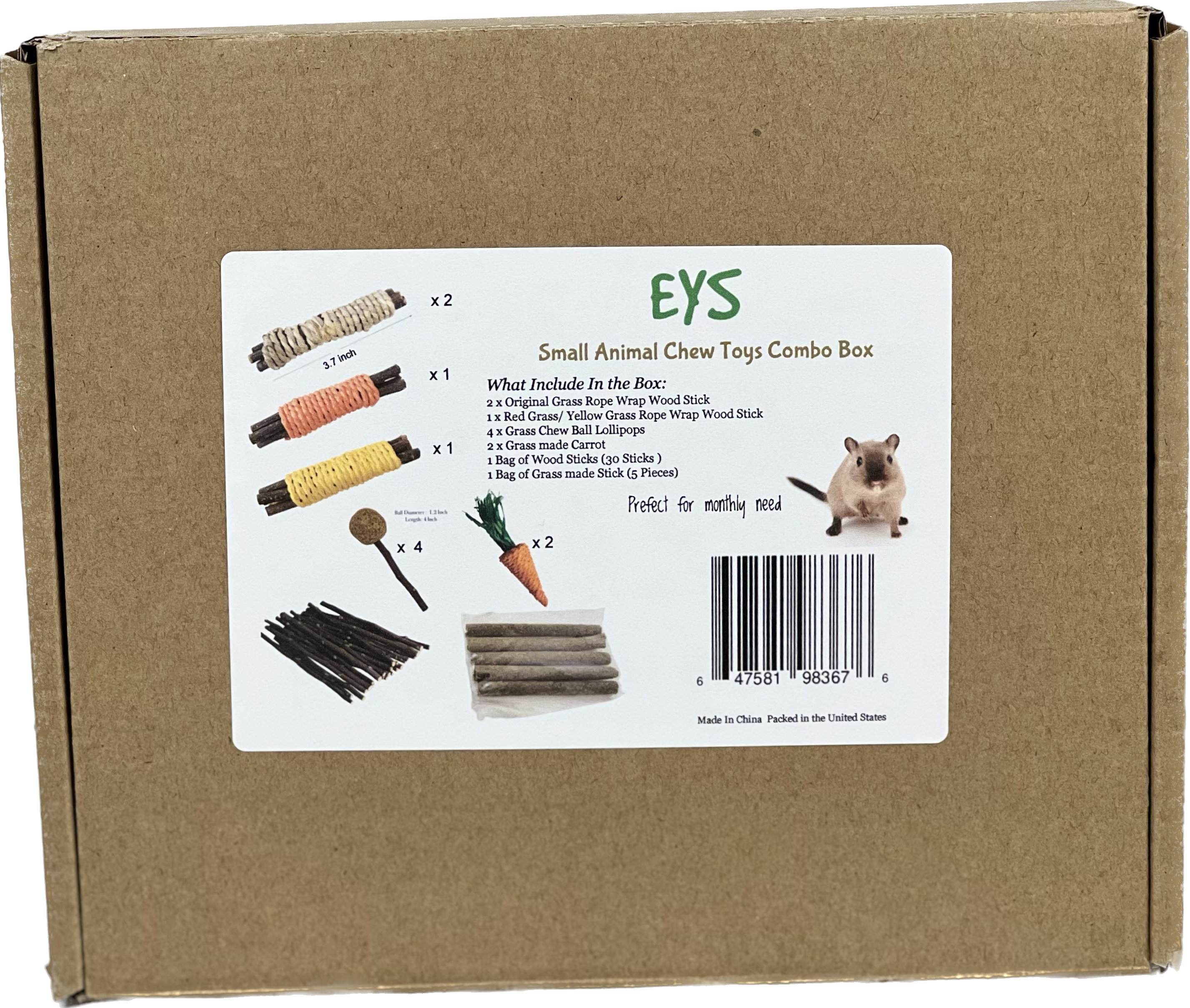 E Y S Monthly Supply Chew Toy Combo Box - Natural Chew Sticks & Lollipop Toys for Small Pets (Hamsters, Rabbits, Chinchillas) - Dental Health & Fun Playtime Secondary image
