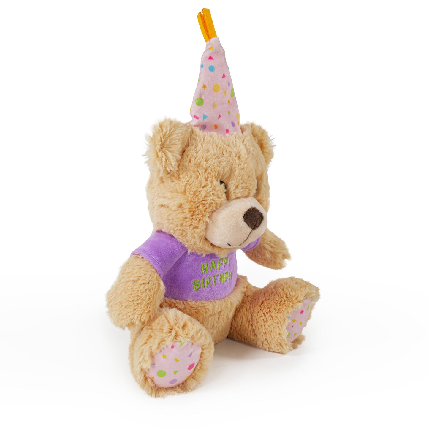 Barkwow Birthday Celebration Plush Bear with Squeaker, Party Hat, and 'Happy Birthday' Shirt - Cuddly Dog Toy Gift