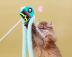 EYS Handmade Robot Design Lightweight Teaser Wand Cat Toy with Plush Tails, Bells, & Heart Topper, 2 count