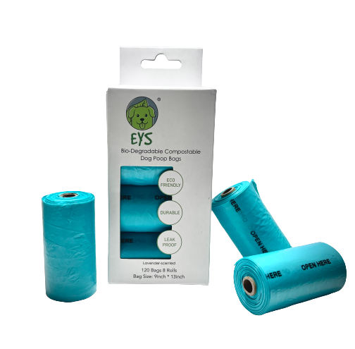 Bio-degradable dog poop bags Eco-friendly dog waste bags Lavender-scented poop bags E Y S dog poop bags Environmentally friendly pet products Compostable dog waste bags Odor-neutralizing dog poop bags Dog walking essentials Pet care products Sustainable pet supplies Leak-proof dog poop bags Easy-open pet waste bags Dog hygiene products Green dog waste solutions Pet waste disposal