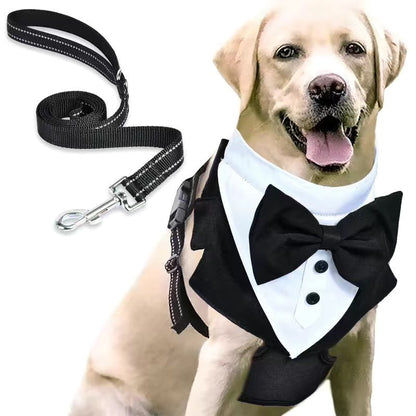 Woofylove Pet Tuxedo Dress and Leash - Dapper Chest Strap Suit for Nuptial Paws