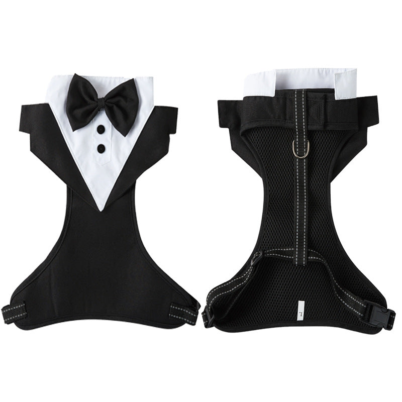 Woofylove Pet Tuxedo Dress and Leash - Dapper Chest Strap Suit for Nuptial Paws