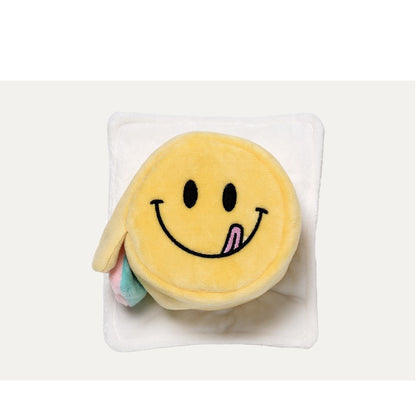 Barkwow Interactive Smiley Face Crinkle Cake Dog Toy with Hidden Treat Compartments and Pull-Out Plush Strips