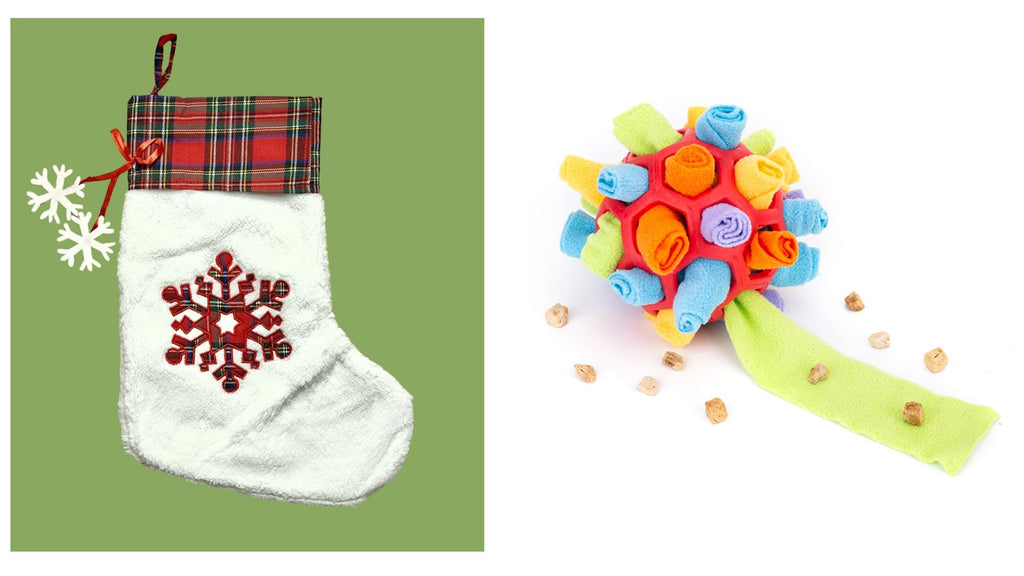EYS Christmas Stocking Gift Set for Pets, Large (8” Diameter, 18” Long), Includes Plush Toys, Durable Rope Chews, and More, Hanging Stocking Decoration