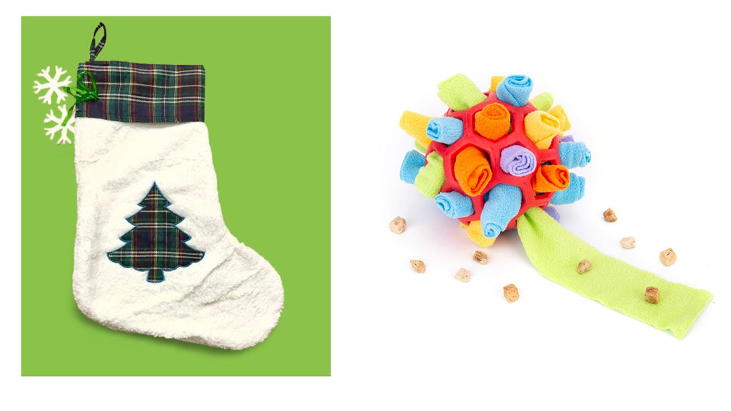 EYS Christmas Stocking Gift Set for Pets, Large (8” Diameter, 18” Long), Includes Plush Toys, Durable Rope Chews, and More, Hanging Stocking Decoration