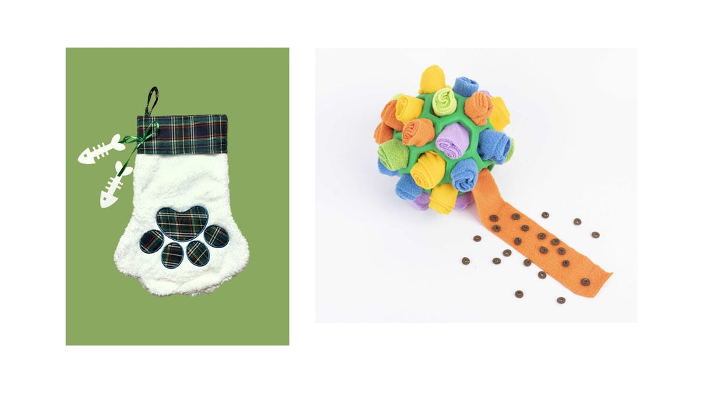 EYS Christmas Stocking Gift Set for Pets, Large (8” Diameter, 18” Long), Includes Plush Toys, Durable Rope Chews, and More, Hanging Stocking Decoration