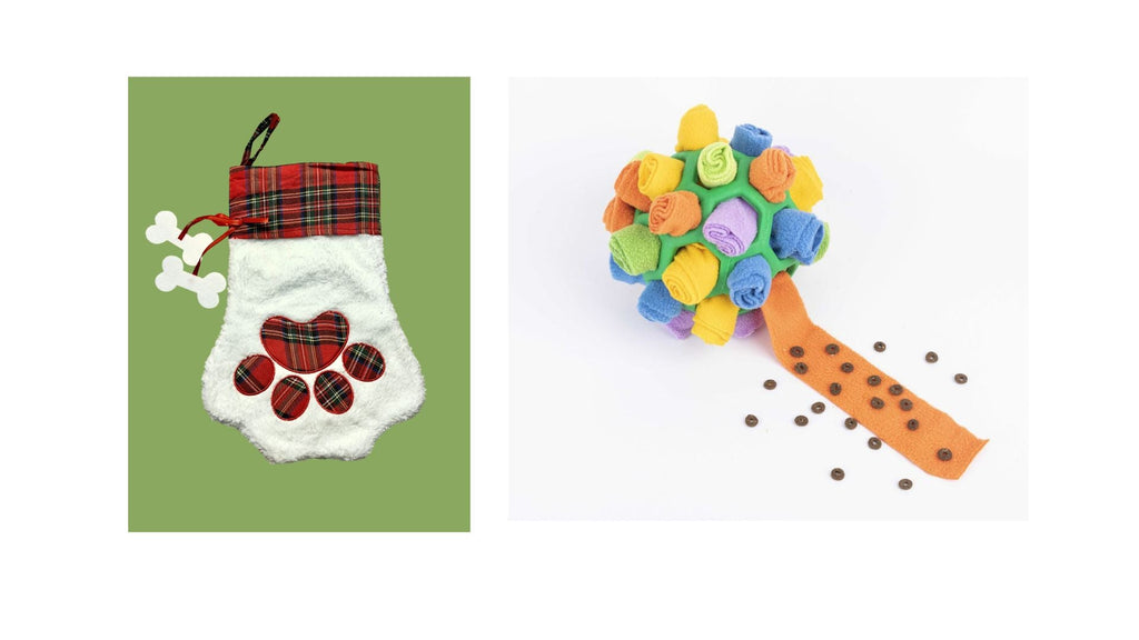 EYS Christmas Stocking Gift Set for Pets, Large (8” Diameter, 18” Long), Includes Plush Toys, Durable Rope Chews, and More, Hanging Stocking Decoration