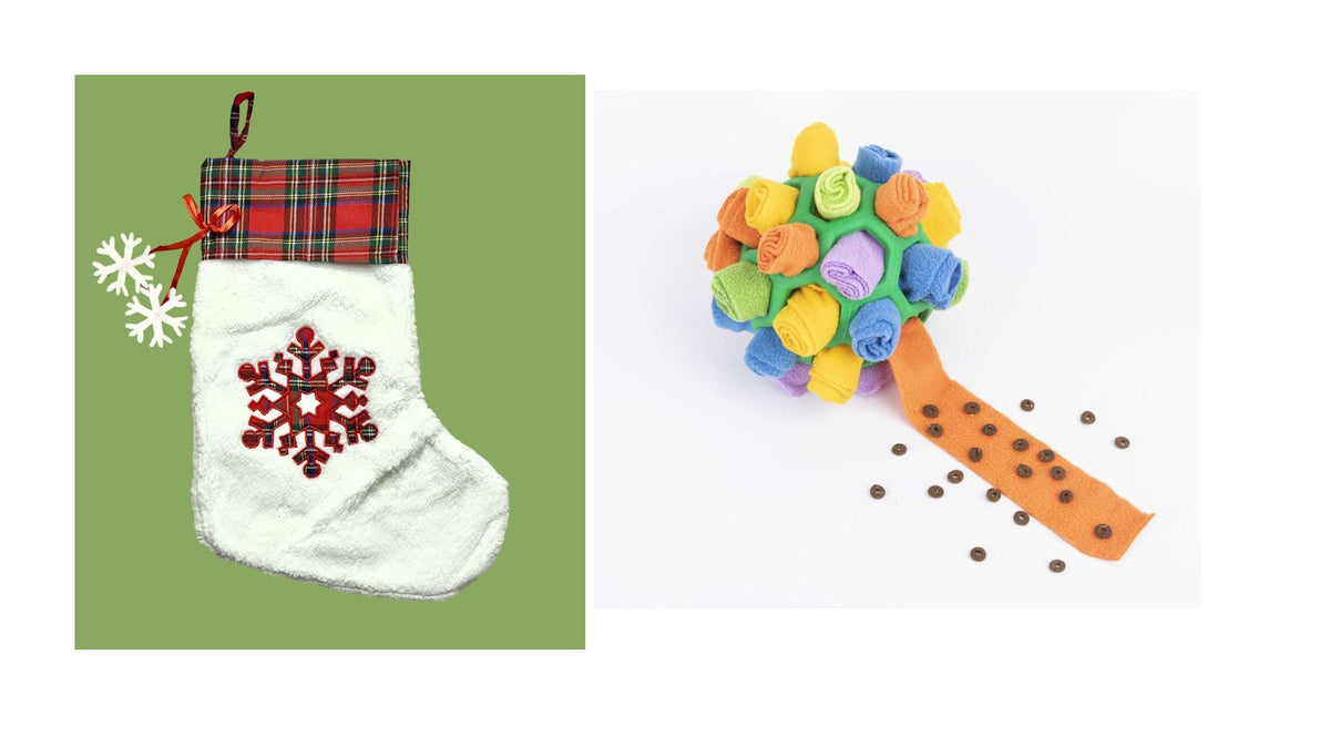 EYS Christmas Stocking Gift Set for Pets, Large (8” Diameter, 18” Long), Includes Plush Toys, Durable Rope Chews, and More, Hanging Stocking Decoration