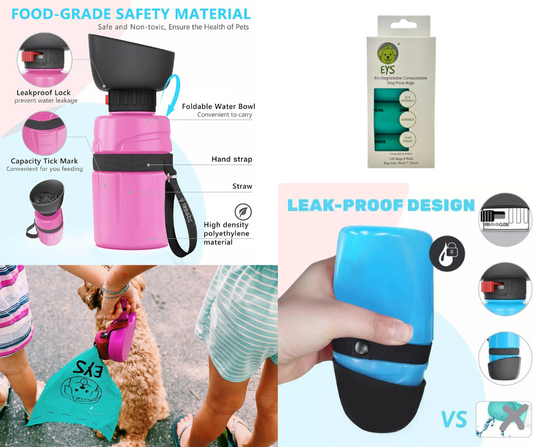 E Y S Collapse Flip-Top Out Door 21 Oz   Bottle for Dogs with Free 120 EYS Eco-Friendly Dog Poop Bags