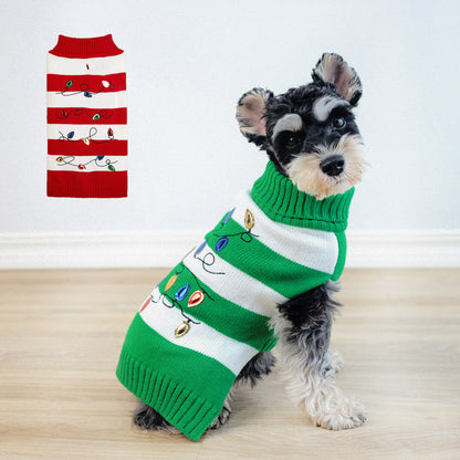 Woofylove Striped Christmas Lantern Turtleneck Sweater – Festive & Cozy Apparel for Dogs | Premium Holiday Pet Wear"