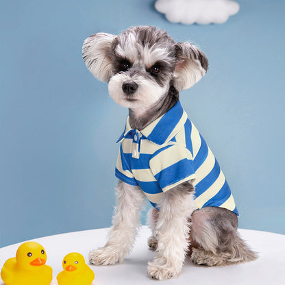 🐾 WoofyLove Chic: Striped Beaded Lapel Polo Shirt for Dogs 🐾