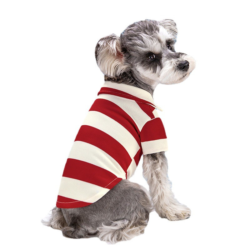 🐾 WoofyLove Chic: Striped Beaded Lapel Polo Shirt for Dogs 🐾