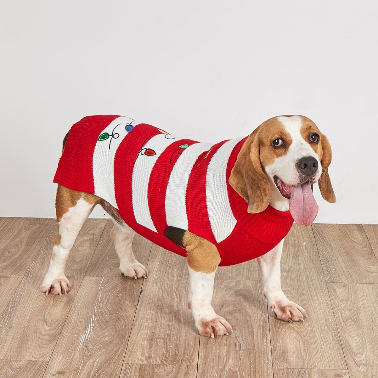 Woofylove Striped Christmas Lantern Turtleneck Sweater – Festive & Cozy Apparel for Dogs | Premium Holiday Pet Wear"