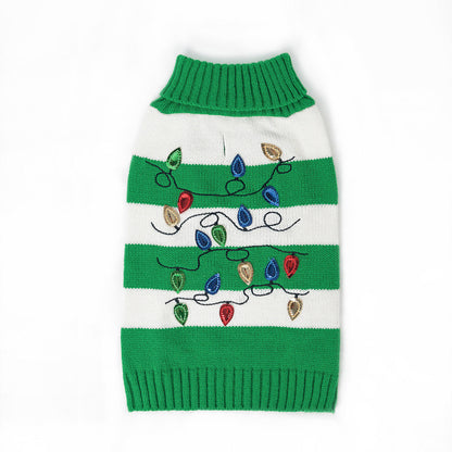 Woofylove Striped Christmas Lantern Turtleneck Sweater – Festive & Cozy Apparel for Dogs | Premium Holiday Pet Wear"