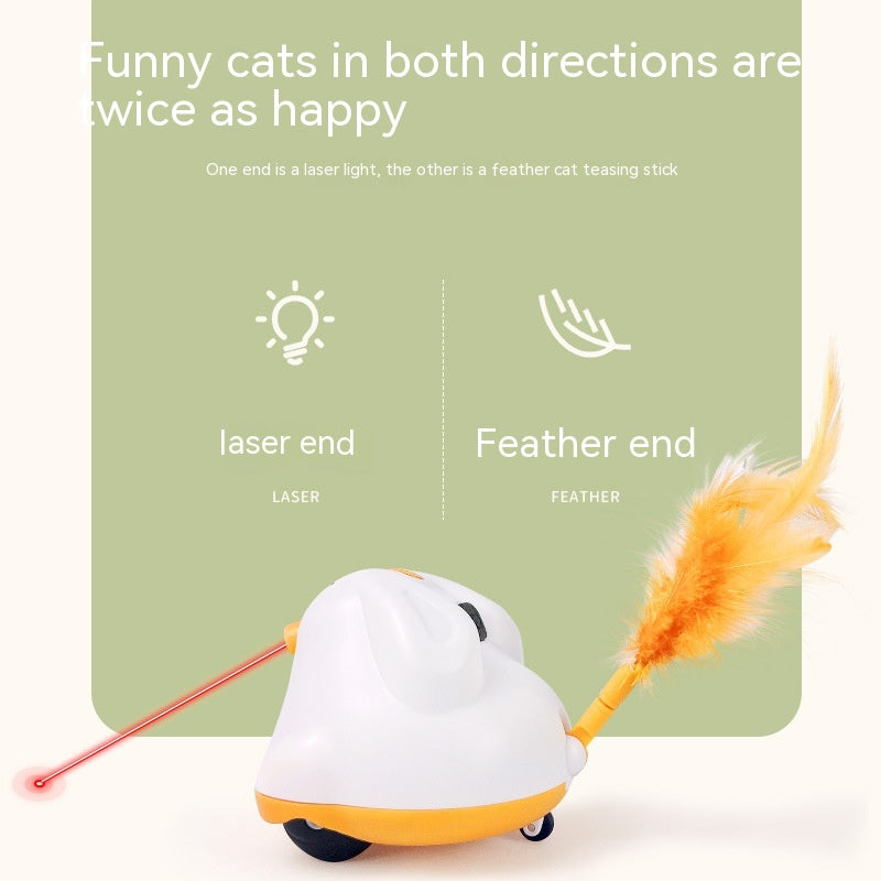 Barkwow Cat Teaser Wand with Feather & Auto Laser Light - Interactive Playtime Fun