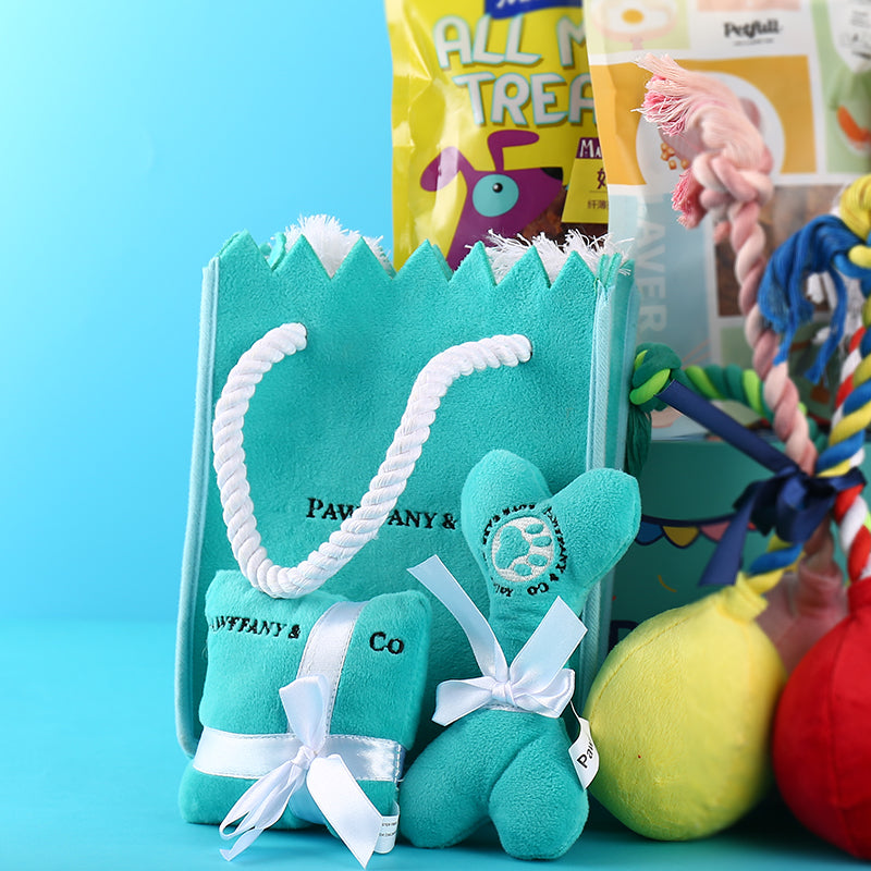 Woofylove Pet Bubble Box Gift Bag – A Symphony of Squeaky Plush Toys for Your Furry Friend