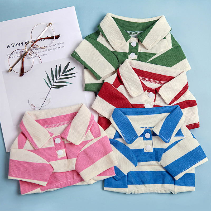 🐾 WoofyLove Chic: Striped Beaded Lapel Polo Shirt for Dogs 🐾