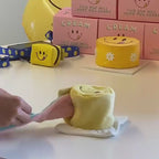 Barkwow Interactive Smiley Face Crinkle Cake Dog Toy with Hidden Treat Compartments and Pull-Out Plush Strips