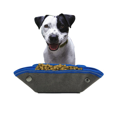 Barkwow Folding Dog Bowl Large Canvas Dog Food Bag