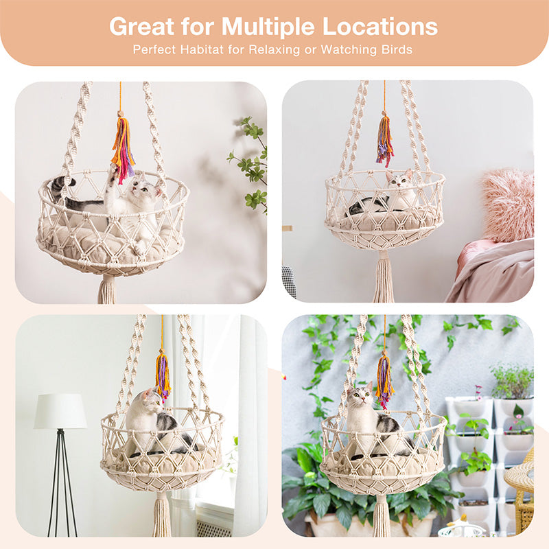 Mewoofun Handwoven Cat Window Perch Bed With Hanging Kit Hammock For Indoor Outdoor Cats Sleeping Climbing Playing Secondary image