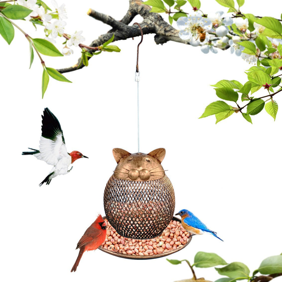"Cat shaped bird feeder" "Vintage bird feeder" "Handmade bird feeder" "Outdoor bird feeder" "Garden bird feeder" "Hanging bird feeder" "Decorative bird feeder" "Balcony bird feeder" "Villa bird feeder" "Mesh bird feeder" Main image