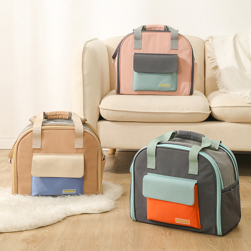 Fashion Designer's Pet Travel Carry Bag with a mesh design for cooling air flow and the ability to convert into a pet bed after opening the zip is a functional and stylish solution for pet owners who are traveling with their pets. Main image